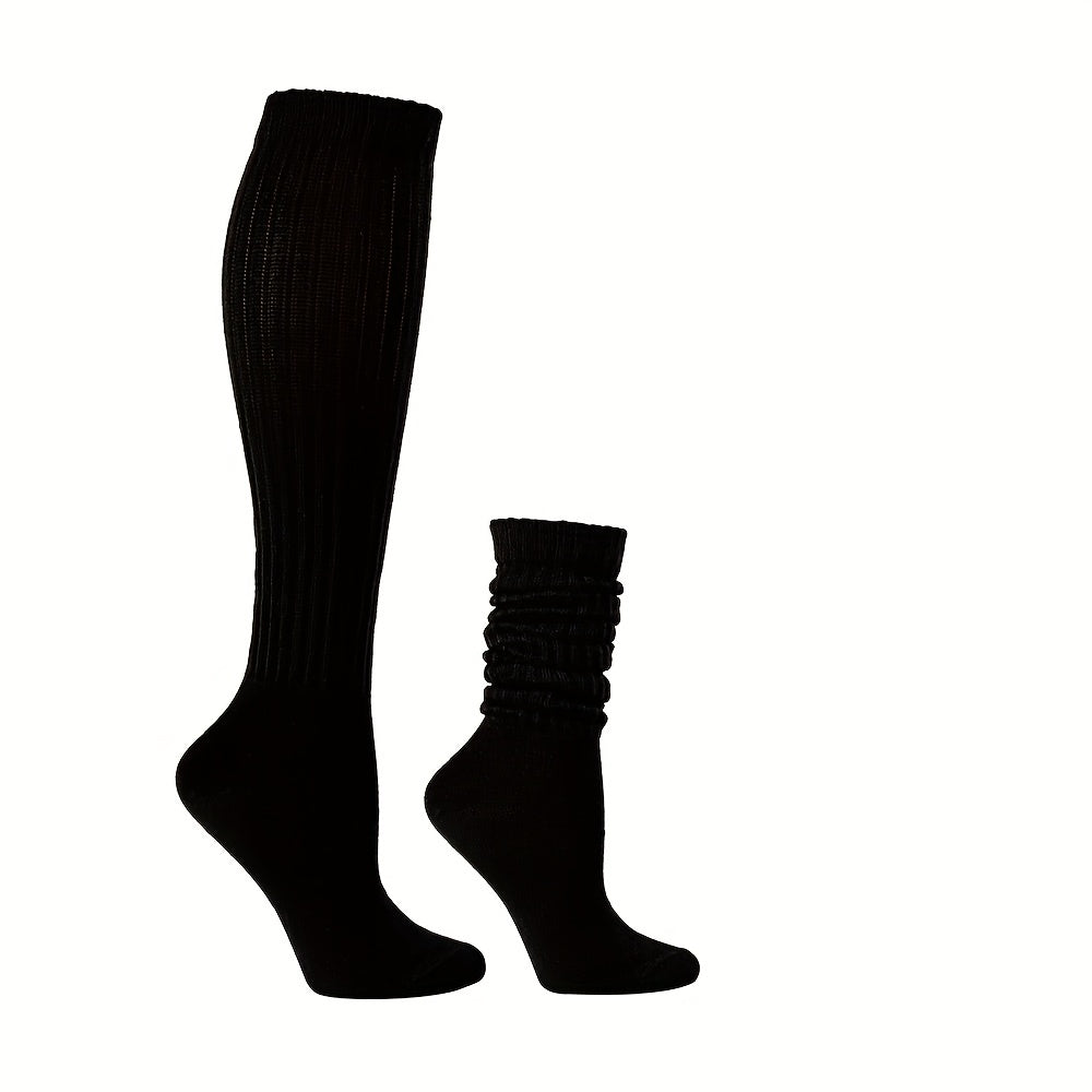 2 Pairs Solid Calf Socks Knee High Women's Stockings