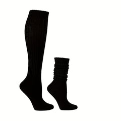 2 Pairs Solid Calf Socks Knee High Women's Stockings