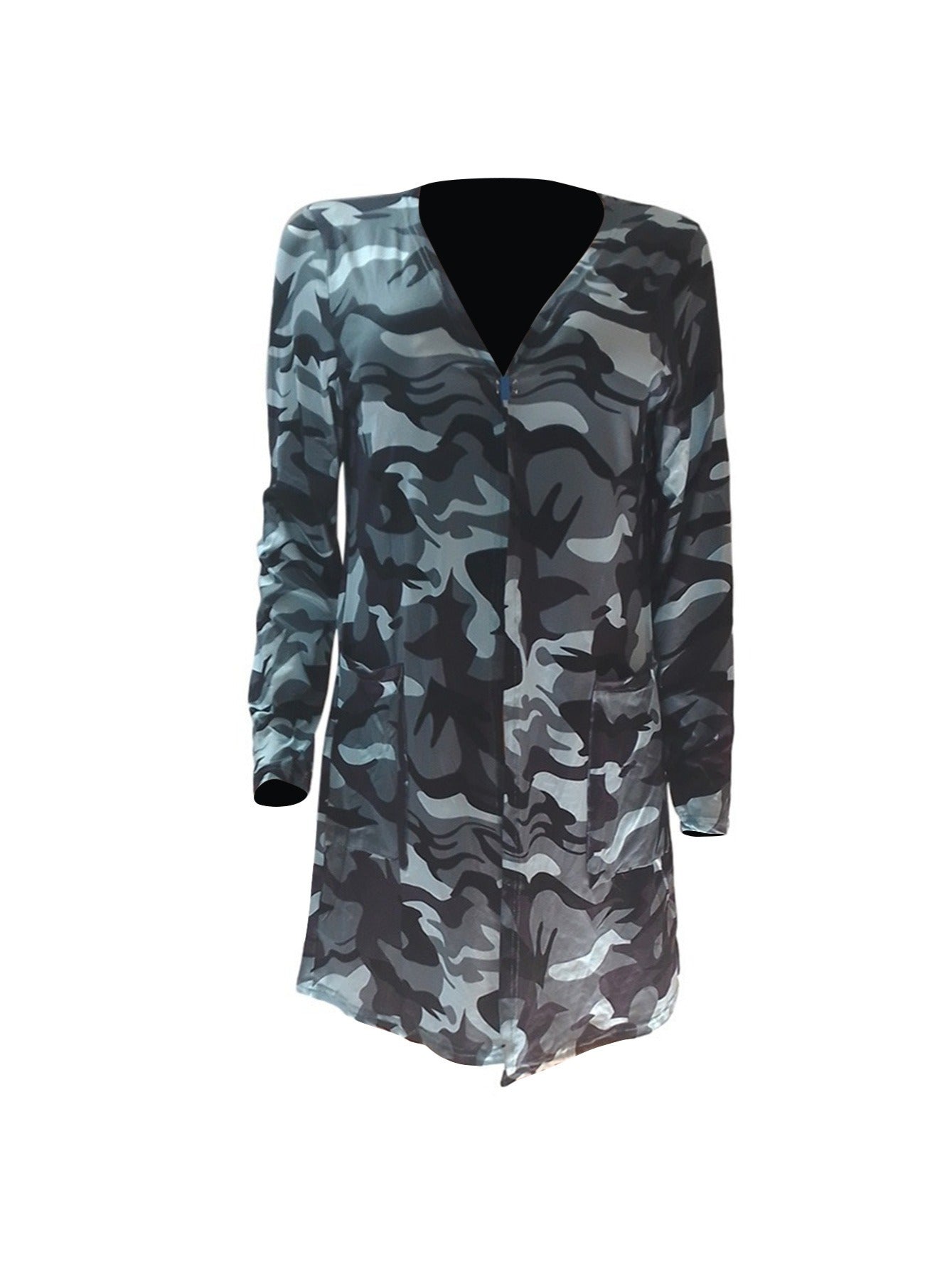 Women's Camo Print Cardigan Long Sleeve Coat