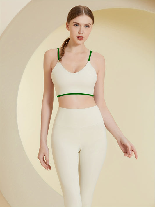 Contrast Strap Beauty Back Sports Bra & High Waist Leggings Set