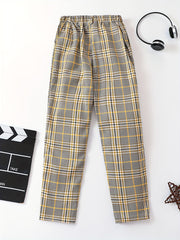 Boys Casual Plaid Print Comfortable Active Pants