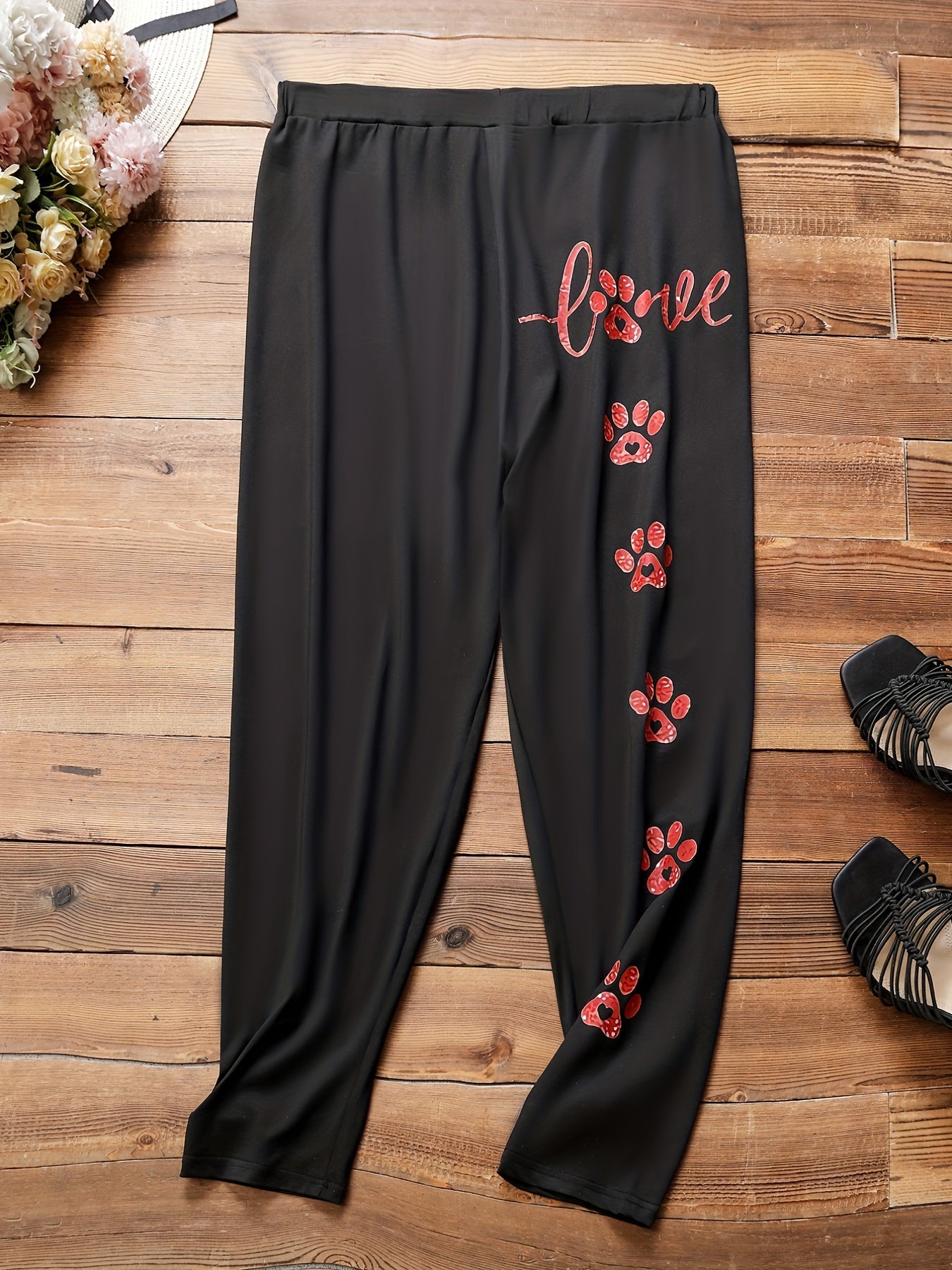 Women's Plus Paw & Letter Print Skinny Yogo Pants