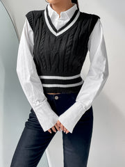  Preppy Sweater Vest Women's Plus Colorblock Cable Knit Vest