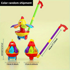 Rooster & Turtle Pull Back Toy Cart w/ Spinning Wings & Bells