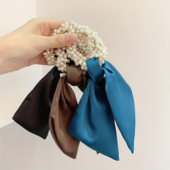 Faux Pearl Hair Tie Elastic Scrunchie Ponytail Holder Head Jewelry