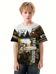 Forest 3D Print Boys Summer T shirt Lightweight Round Neck Short Sleeve Tee Tops