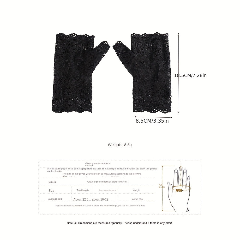 Lace Fingerless Gloves Women Half Finger Cycling Sunscreen Solid Gloves