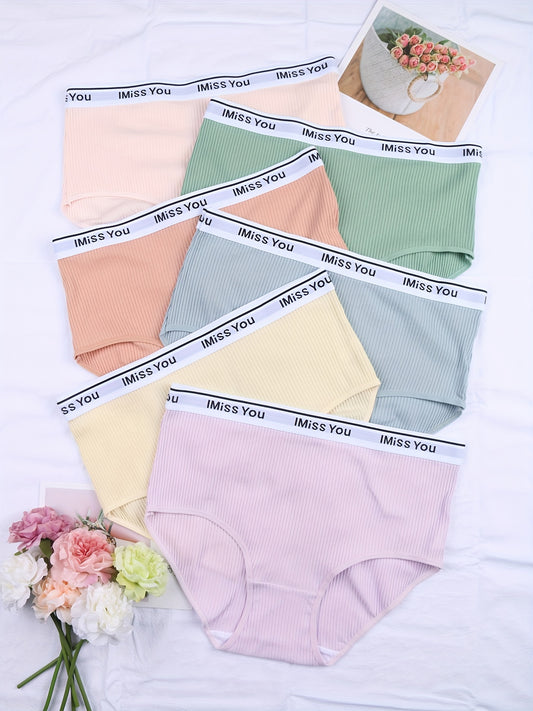 6 Pack Plus Size Panties Set Women's Plus Soft Contrast Letter