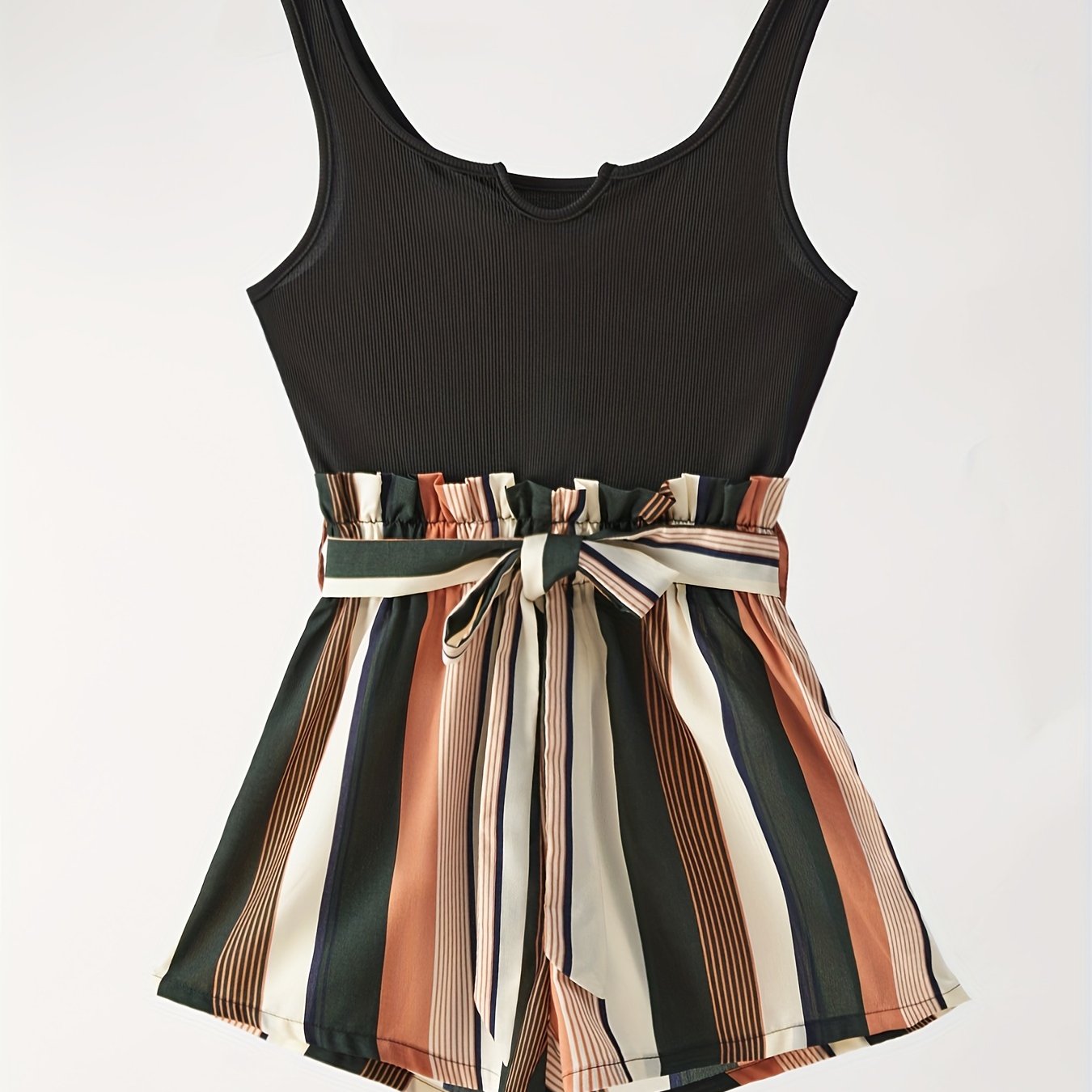 Striped Splicing Jumpsuit Casual Sleeveless Cami Short Length Jumpsuit