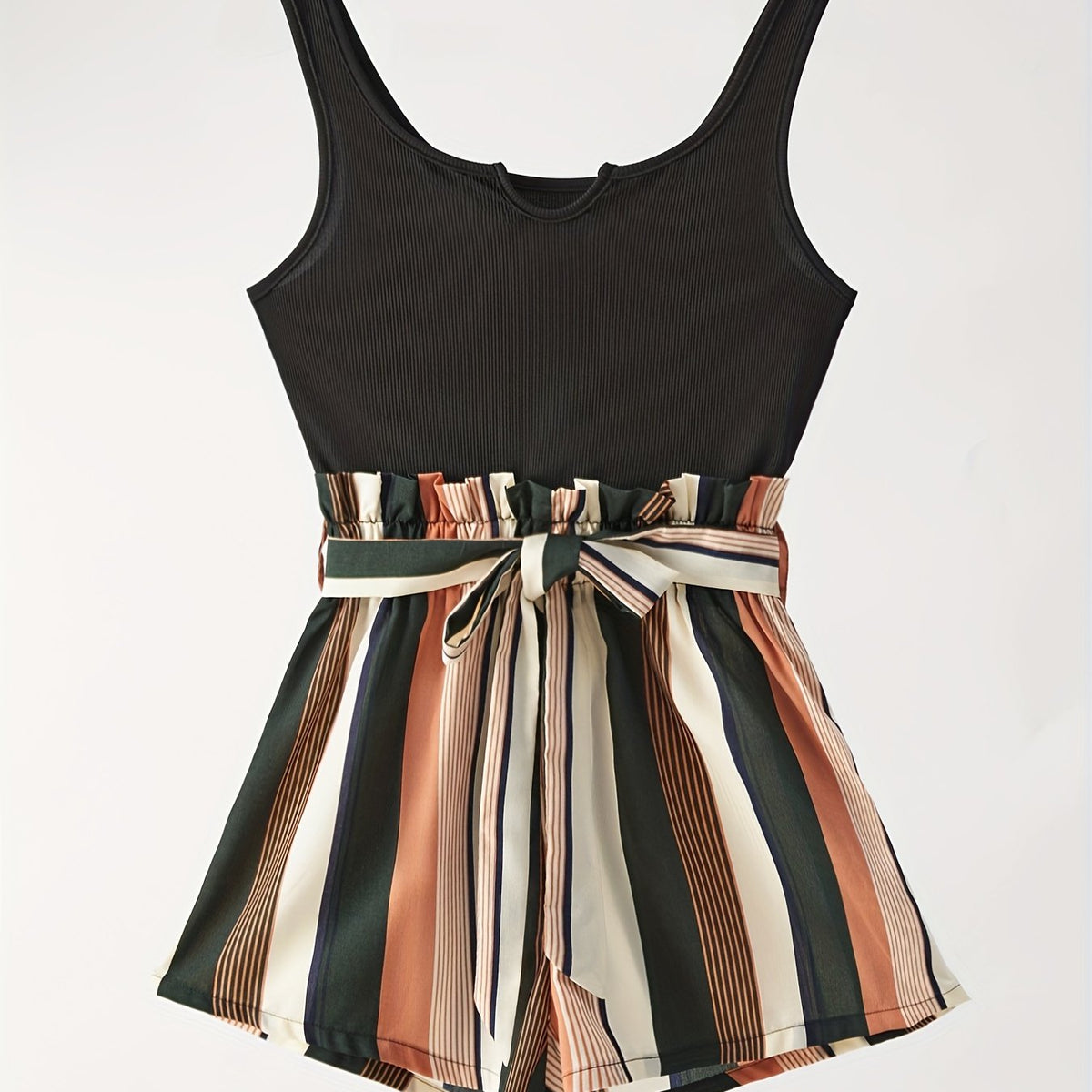 Striped Splicing Jumpsuit Casual Sleeveless Cami Short Length Jumpsuit