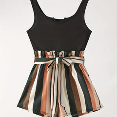 Striped Splicing Jumpsuit Casual Sleeveless Cami Short Length Jumpsuit