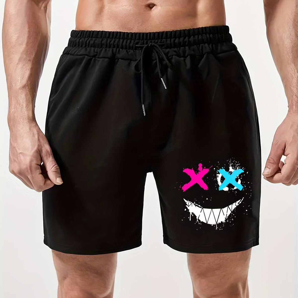 Grimace Print Men's Drawstring Shorts Casual Loose Summer Clothing