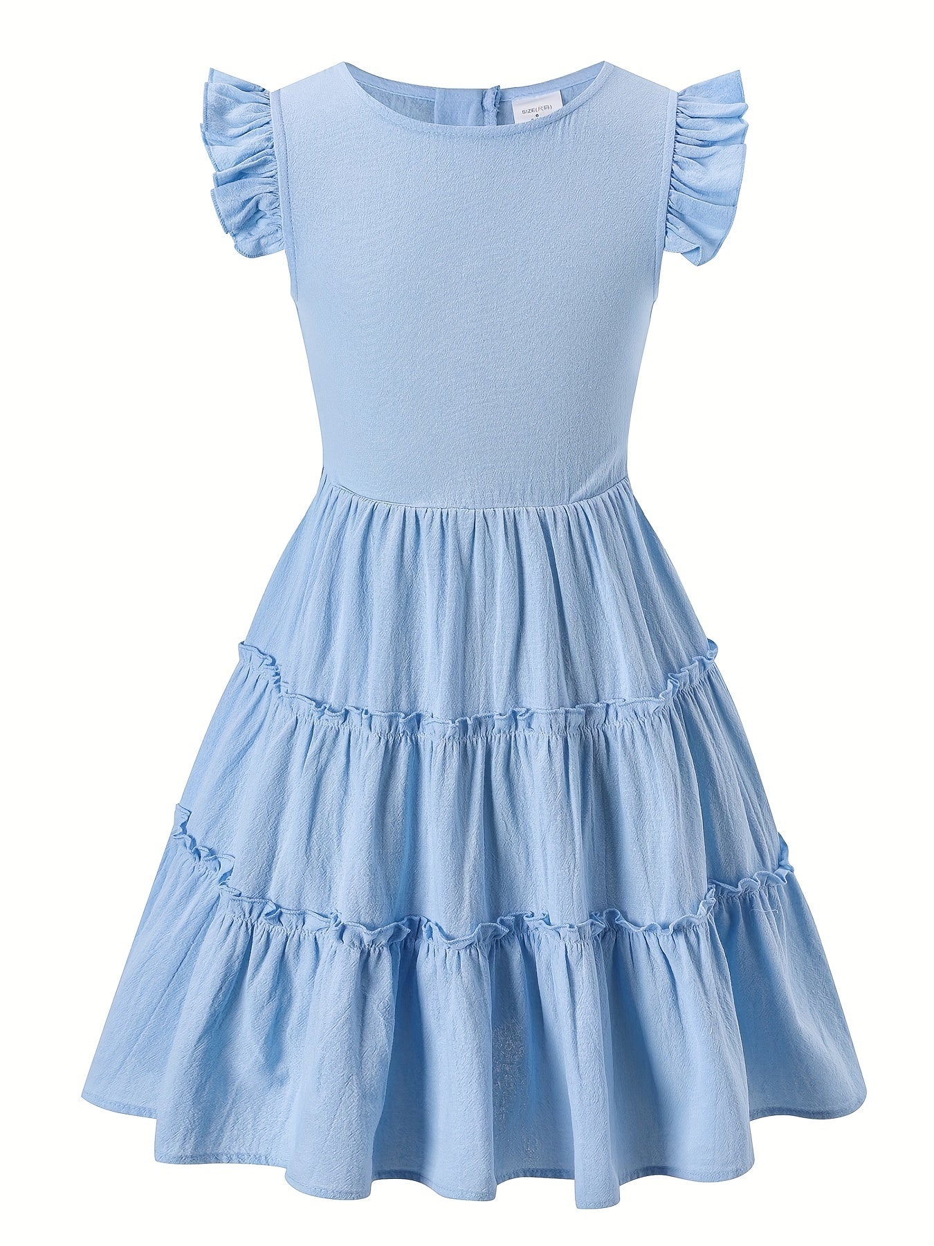 Girls Flutter Sleeve Ruffle A Line Dress Sweet Princess Style Sundress