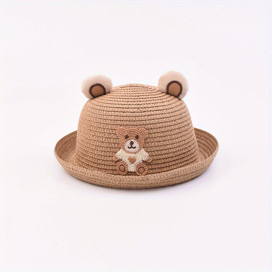 Bear Straw Hat Sun Protection for Outdoor Traveling Beach Party Boys Girls