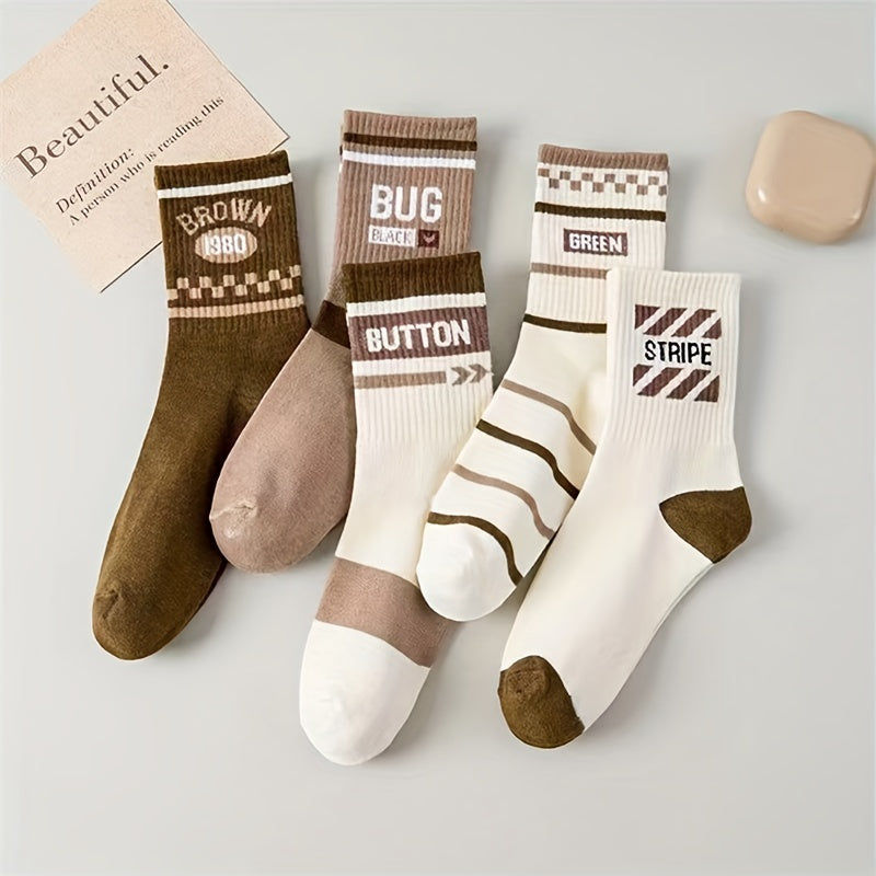 5 Pairs Letter Print Socks for Women