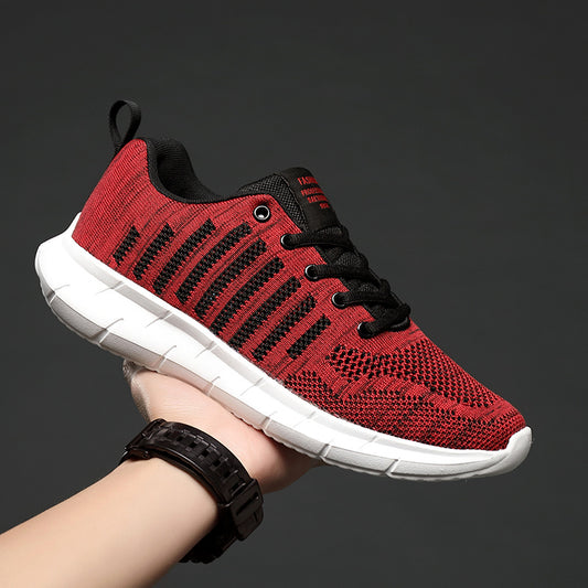 Men's Red Mesh Casual Sneakers Lace Up