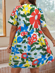  Floral Print Ruffle Sleeve V Neck Mini Dress