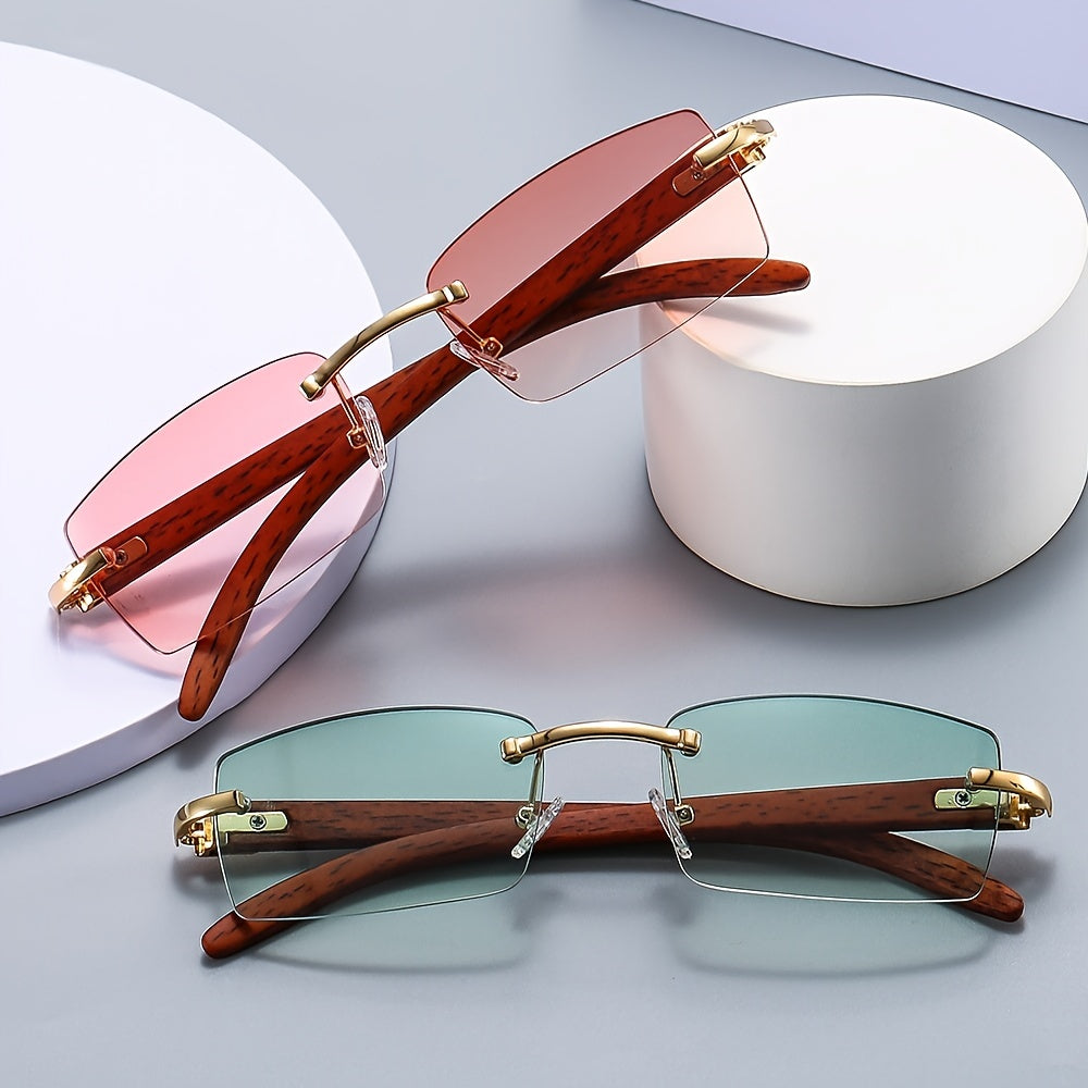 Punk Rimless Rectangle Sunglasses Vintage Small Frame Sun Glasses