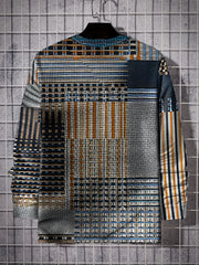 Block Print Men's Long Sleeve Novelty T-shirt for Autumn