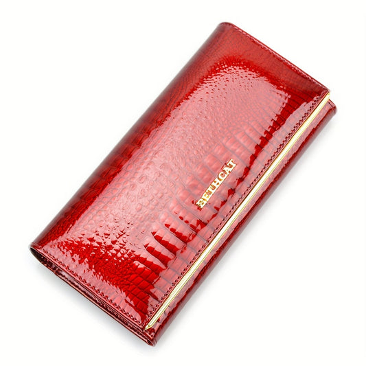 Women's Leather Wallet Large Capacity Phone Bag & Coin Purse Red