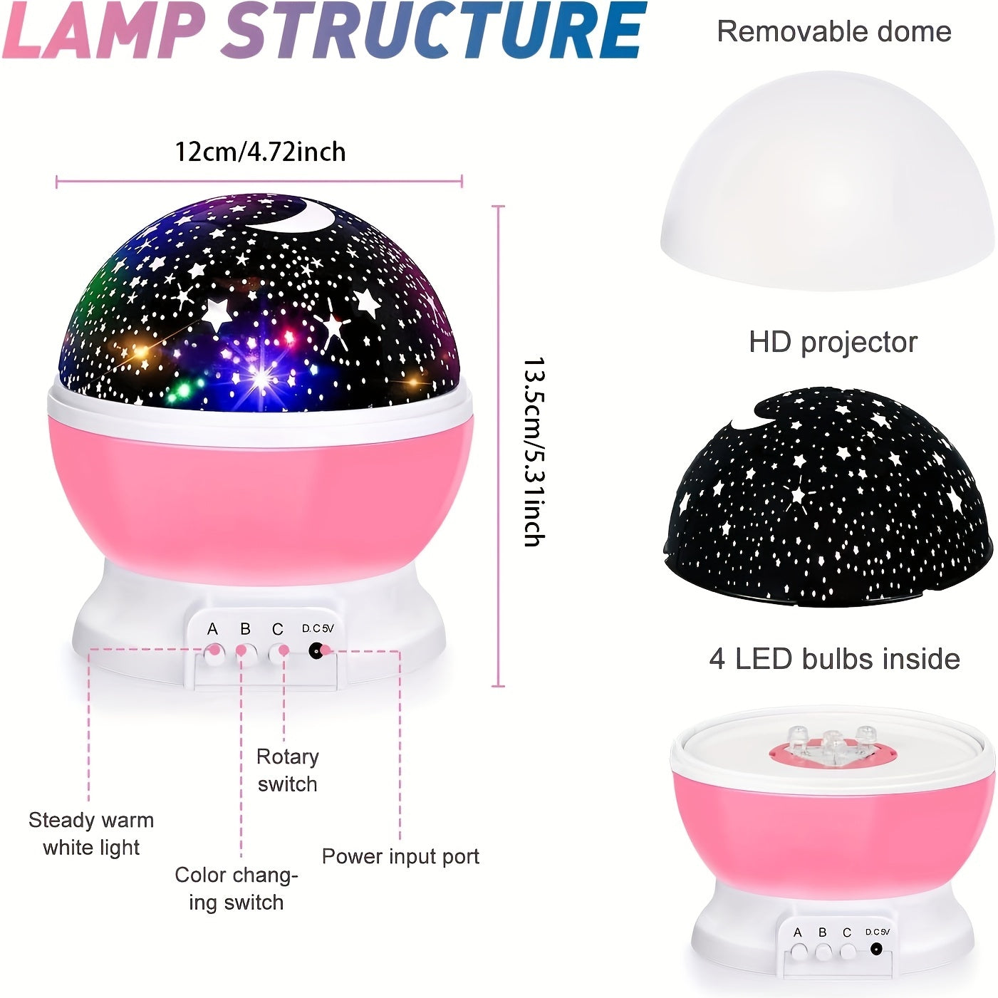 Kids Star Projector Night Light w/ Adjustable Colors & Timer Baby Moon Star Lamp