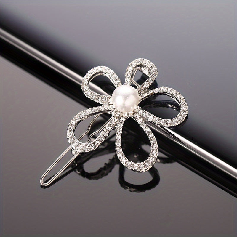 Rhinestone Flower Hair Clip Faux Pearl Side Clip Head Jewelry Hair Accessories