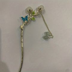 Colorful Butterfly Hair Stick with Faux Pearl Tassel