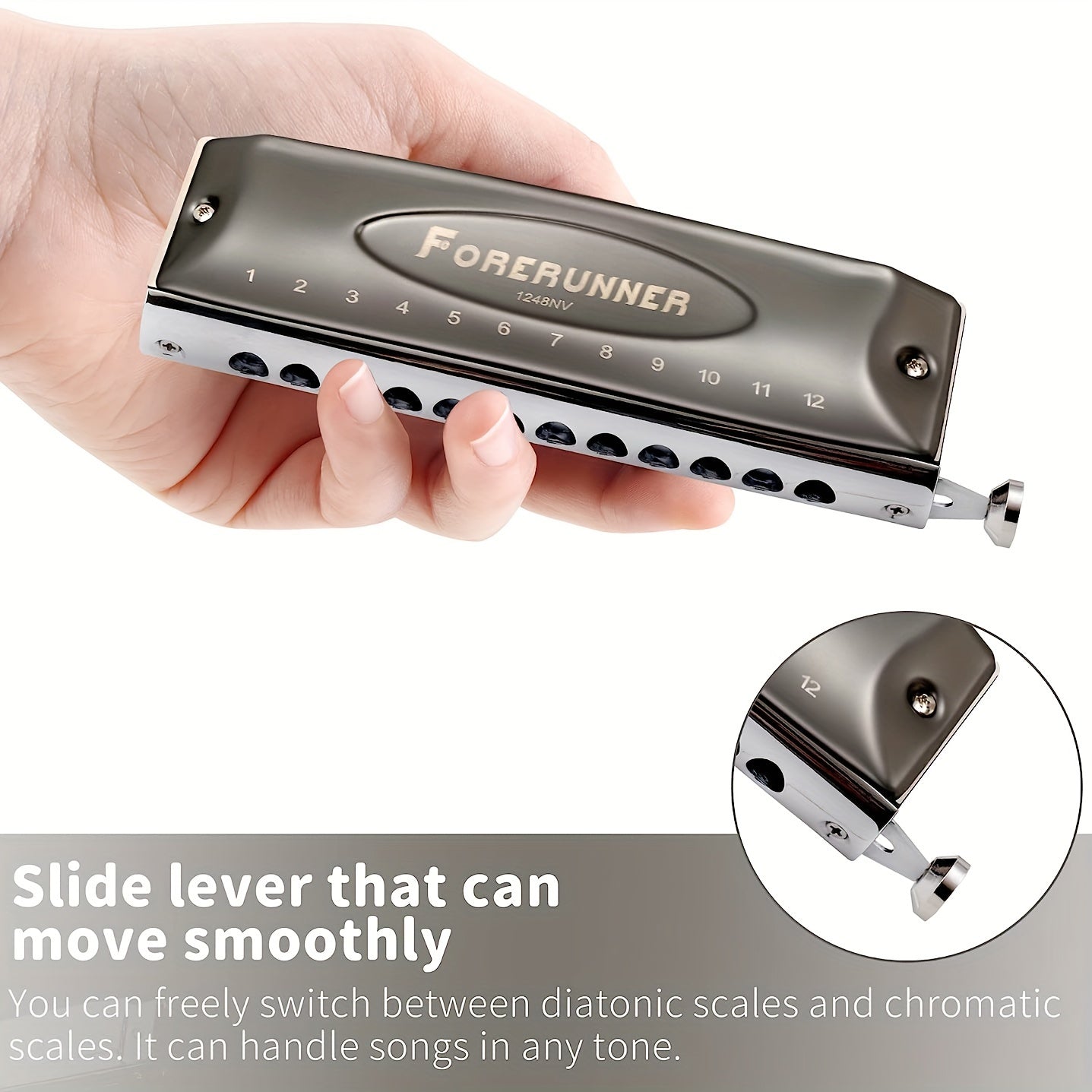 12 Hole Chromatic Harmonica Easy To Play And Carry