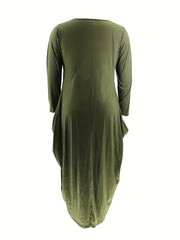  Solid Long Sleeve Round Neck Baggy Dress