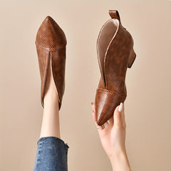 Women's Retro Heeled Ankle Boots Snakeskin Print Slip On High Heels