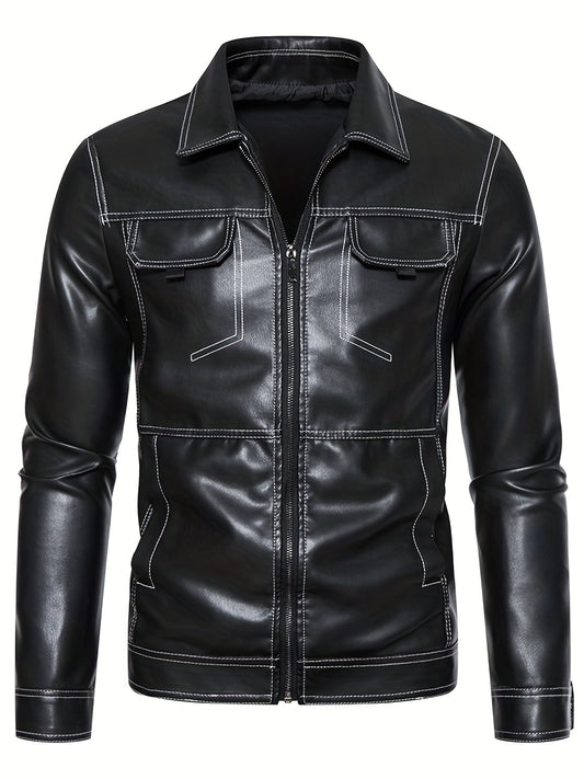 Vintage Style PU Biker Jacket Men's Zip Up Faux Leather Jacket
