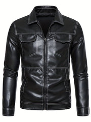 Vintage Style PU Biker Jacket Men's Zip Up Faux Leather Jacket