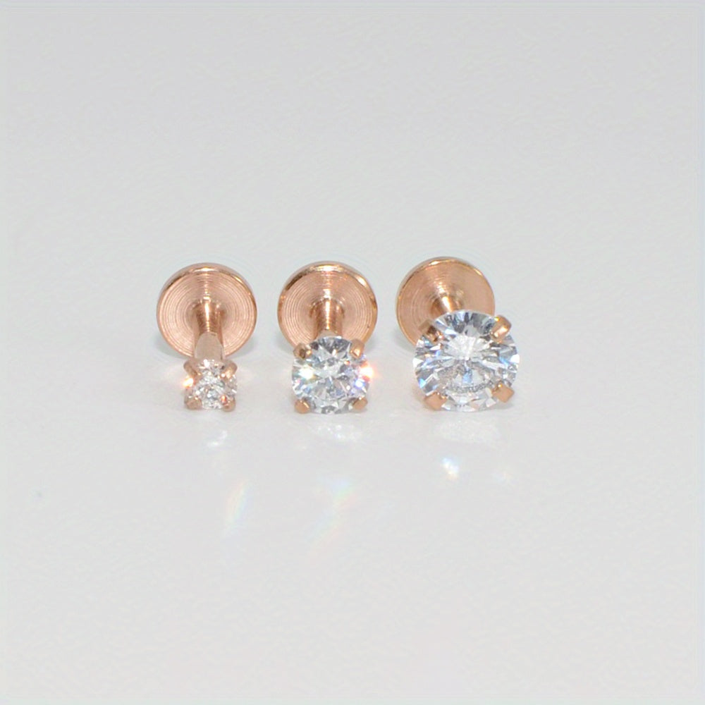 3PCS Mixed Size Opal Zircon Labret Stud Ear Piercing Jewelry