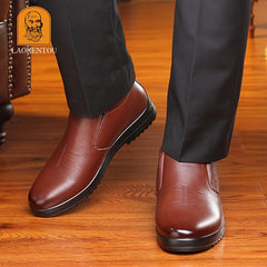 LAORENTOU Men's Leather High Top Warm Fleece Slip On Casual Shoes
