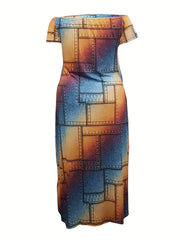 Women's Plus Ombre Denim Off Shoulder Maxi Dress