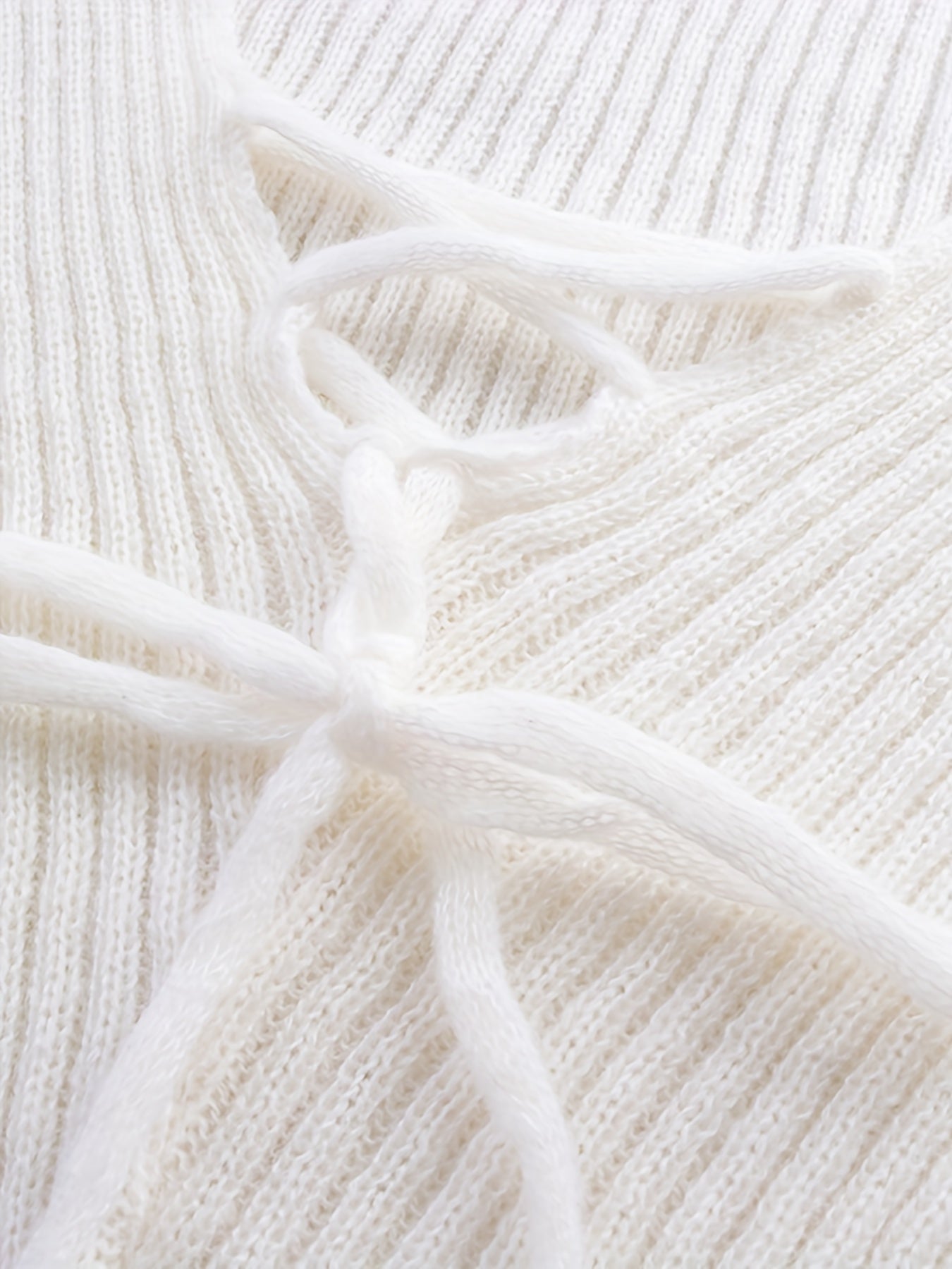  Women's Ribbed Pullover Sweater with Lace Up Drawstring