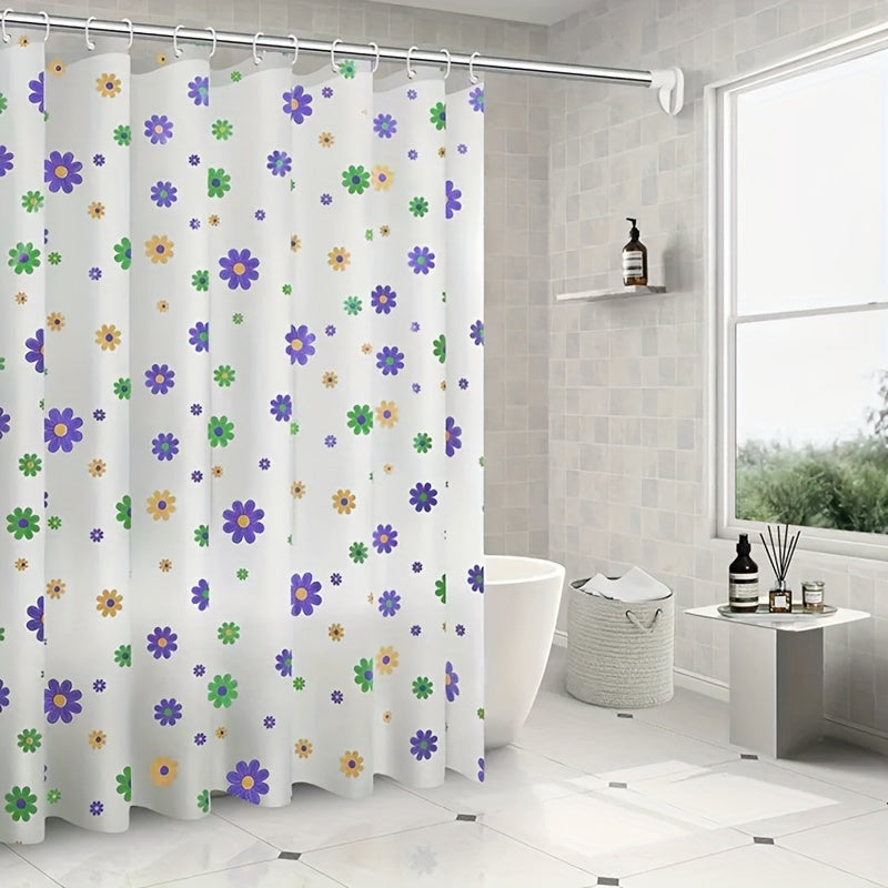 Purple Flower Shower Curtain PEVA Fabric Colorful Wildflower Shower Curtains