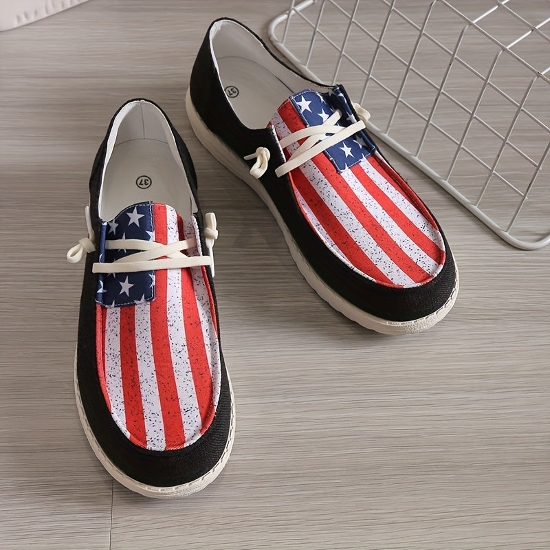 Flag Pattern Canvas Shoes Low Top Slip On Shoes for 4th of July