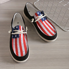 Flag Pattern Canvas Shoes Low Top Slip On Shoes for 4th of July