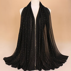 Chiffon Glitter Chain Bandana Scarf Lightweight Solid Hijab Scarf