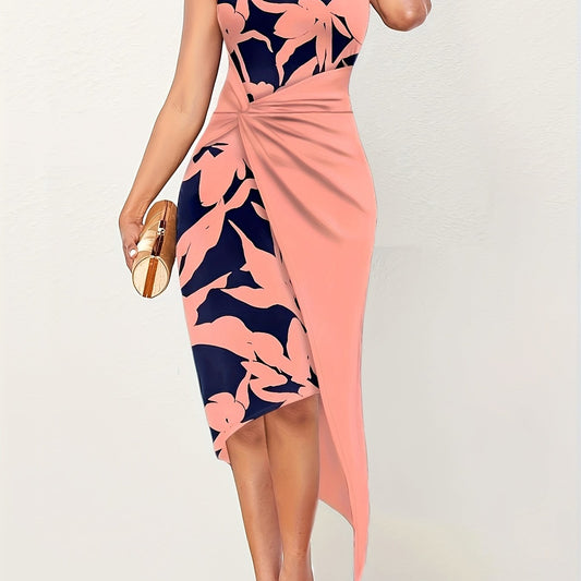 Floral Print Twist Dress Sleeveless Asymmetrical