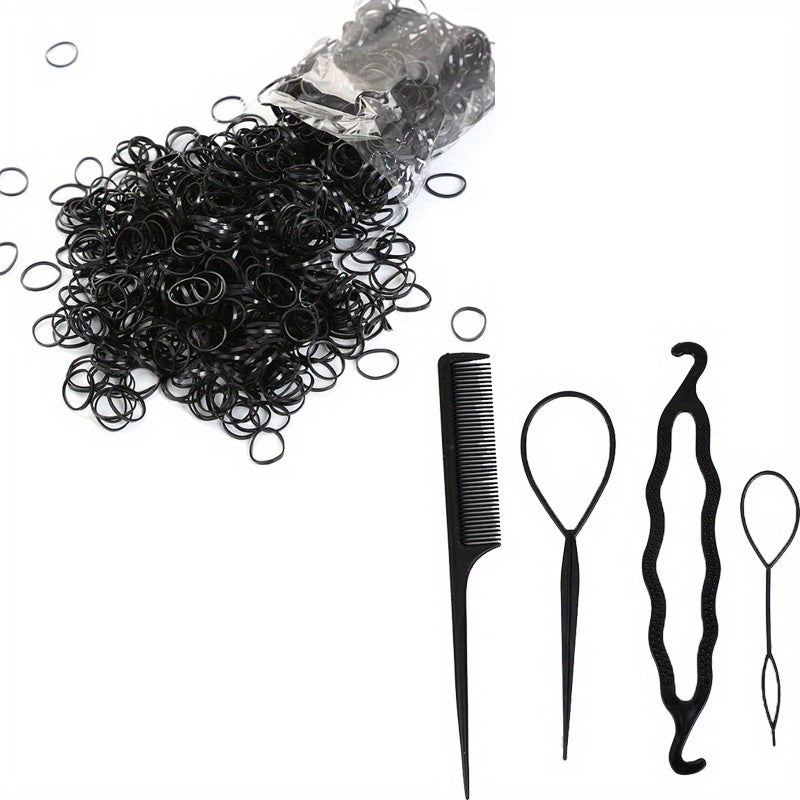 500-1000pcs Elastic Rubber Bands + 4pcs Hair Styler Bun Maker