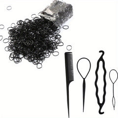 500-1000pcs Elastic Rubber Bands + 4pcs Hair Styler Bun Maker