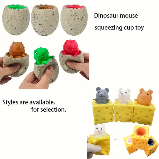 Dino Mouse Squeeze Cup Toy Soft Silicone Mixed Colors Stress Relief
