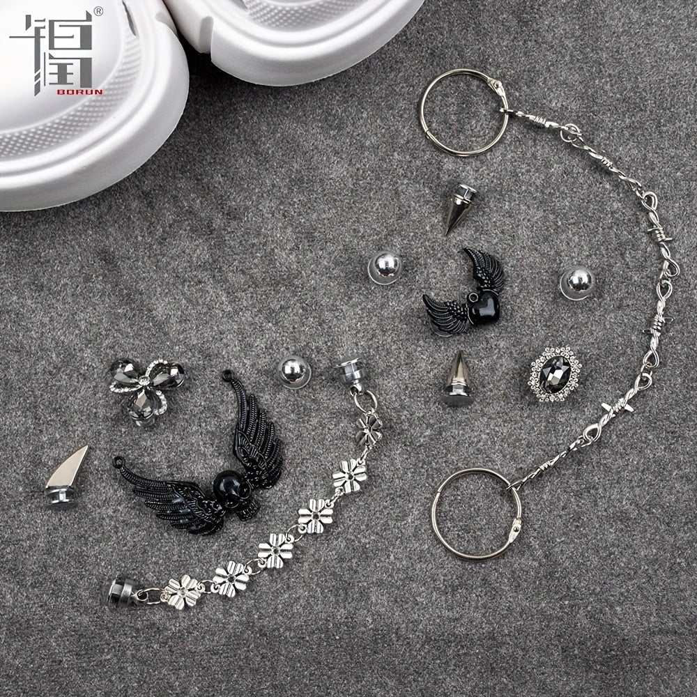 Metal Skull & Wings Shoe Charms for Clogs DIY Accessories