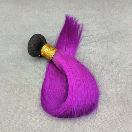 1 Brazilian Human Hair Weaving Straight T1B Purple Extension 10-26 Inches