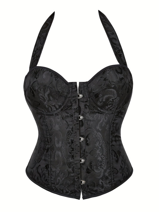 Jacquard Halter Corset Bustier Tummy Control Lace Up Body Shaper