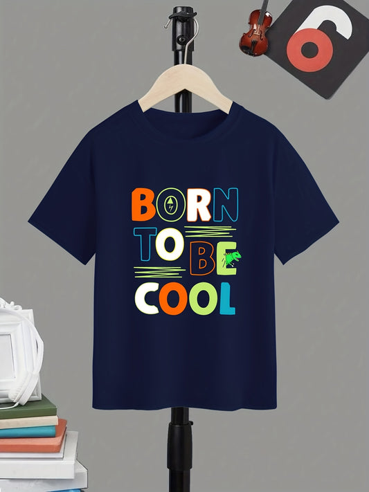 Boy's Letter Print T-shirt Active Short Sleeve Tee for Summer