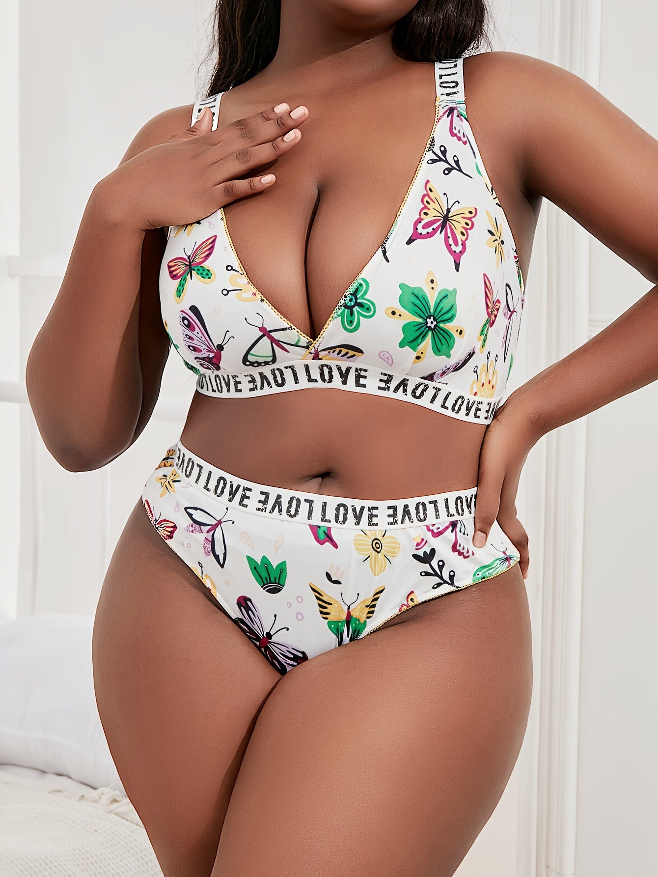  Floral & Butterfly Print Tape Bra & Panty Set