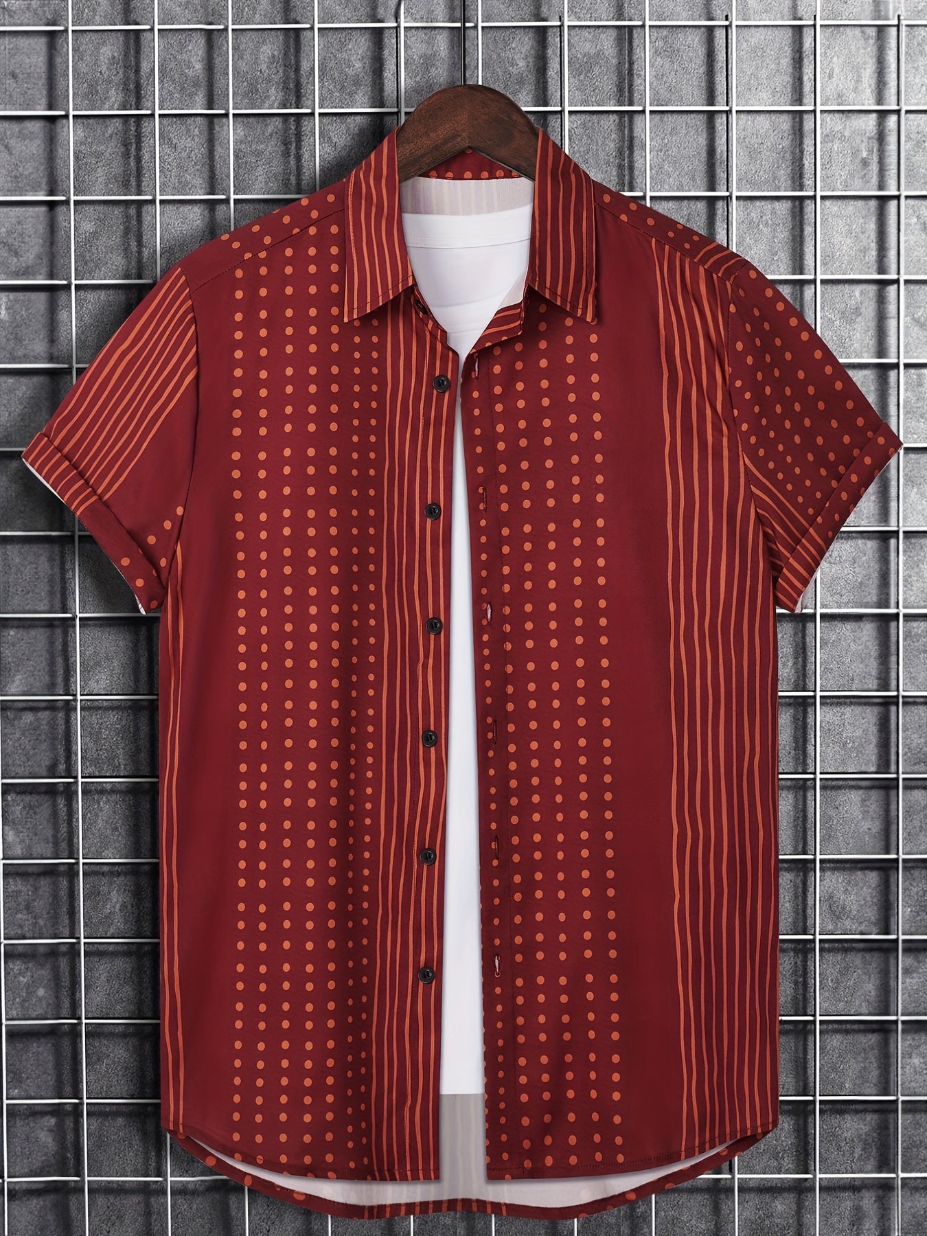 Vertical Stripe Print Men's Casual Short Sleeve Shirt